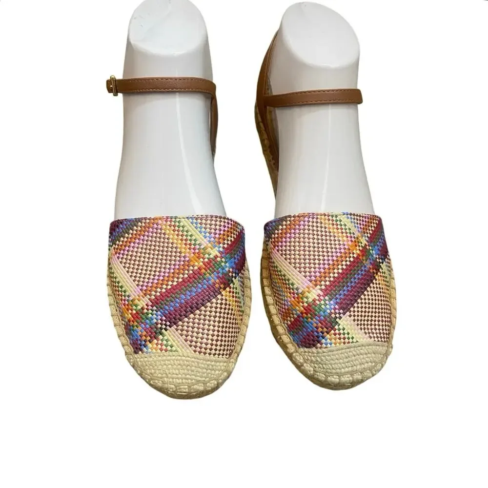 Talbots Espadrilles 7 1/2 IZZY D'ORSAY Closed Toe Ankle Strap Woven Madras Flats